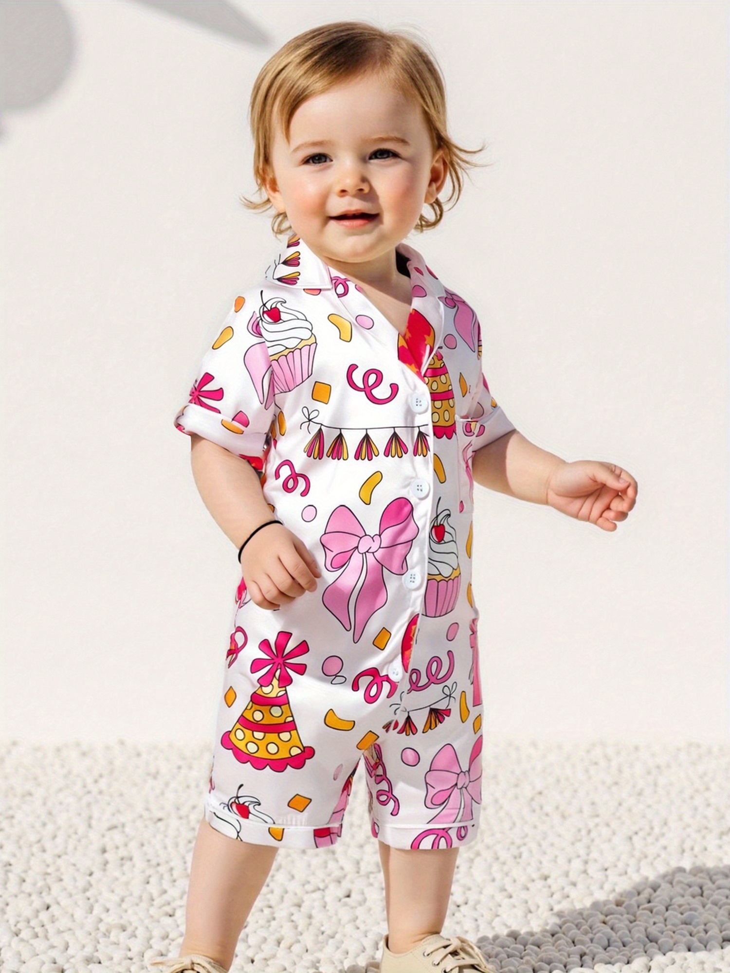 baby girls birthday pajama jumpsuit short sleeve button cake Temu