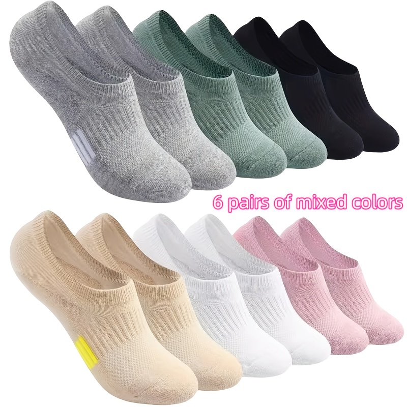 Image of 6 Pairs Women's Low-cut Sports Socks, Shock-absorbing, Invisible Ankle Running Socks With Invisible Lining, Suitable For Running And Daily Wear