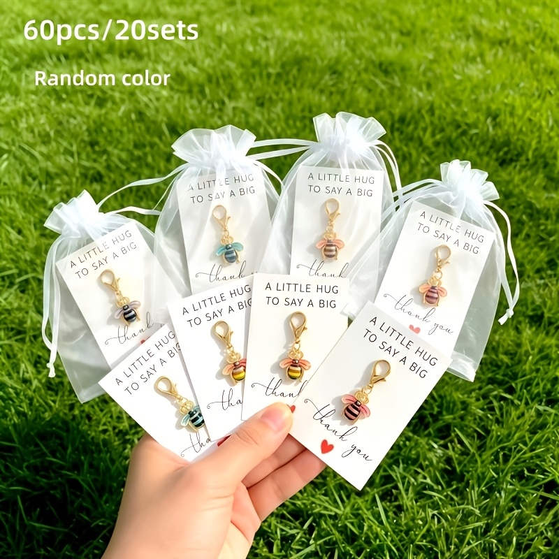 60pcs Random Color Cute Bee Enamel Keychain Set