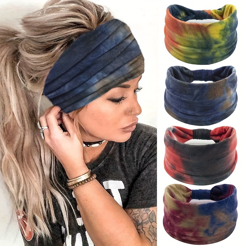 

4pcs/set Tie Dye Headband Fabric Band Style Yoga Sports Running Headwear