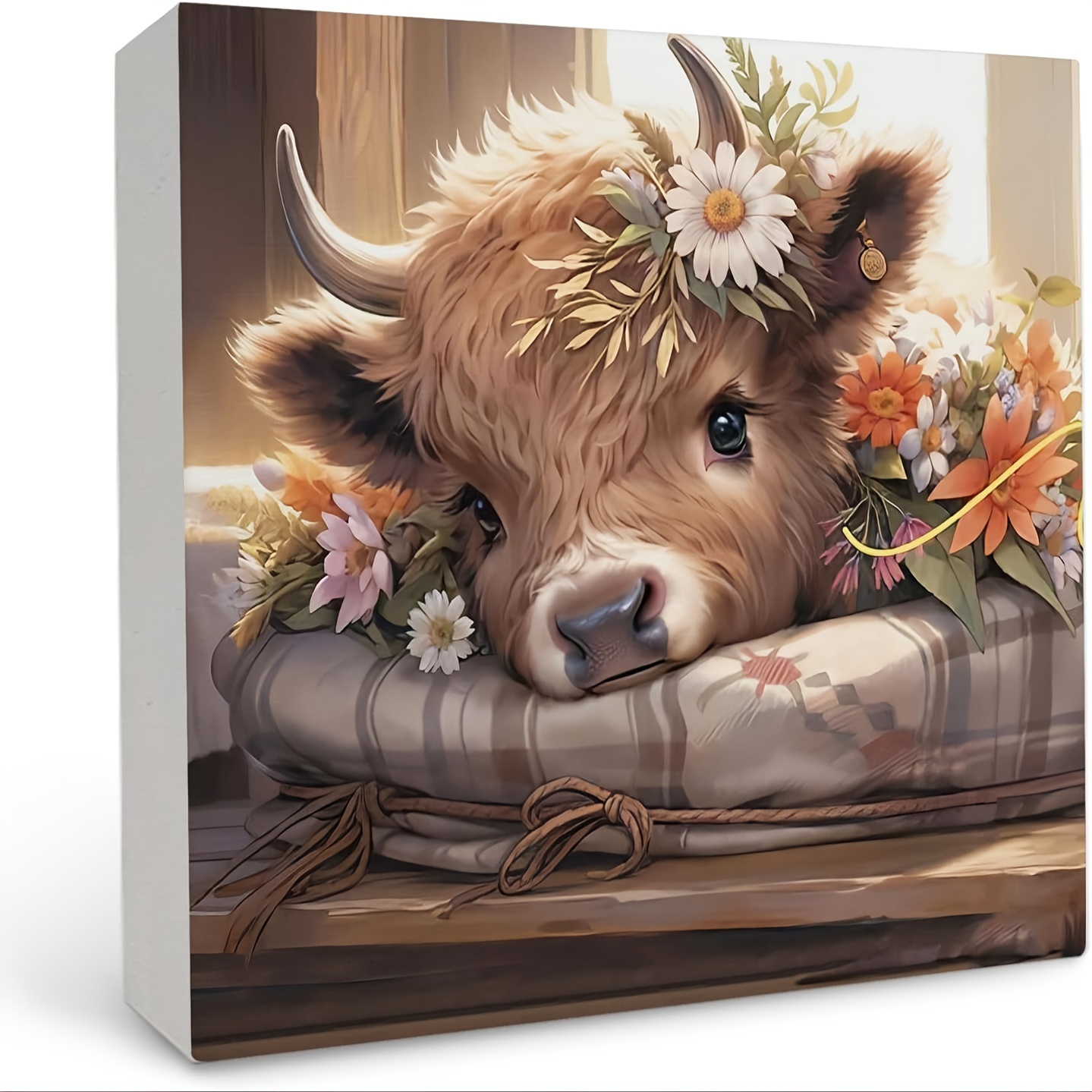 

Charming Highland Cow & Summer Flowers Canvas Art Print, 12x12" - Frameless Wall Decor For Farmhouse, Bedroom, Living Room, Kitchen, Bathroom, Hallway, Dining Area