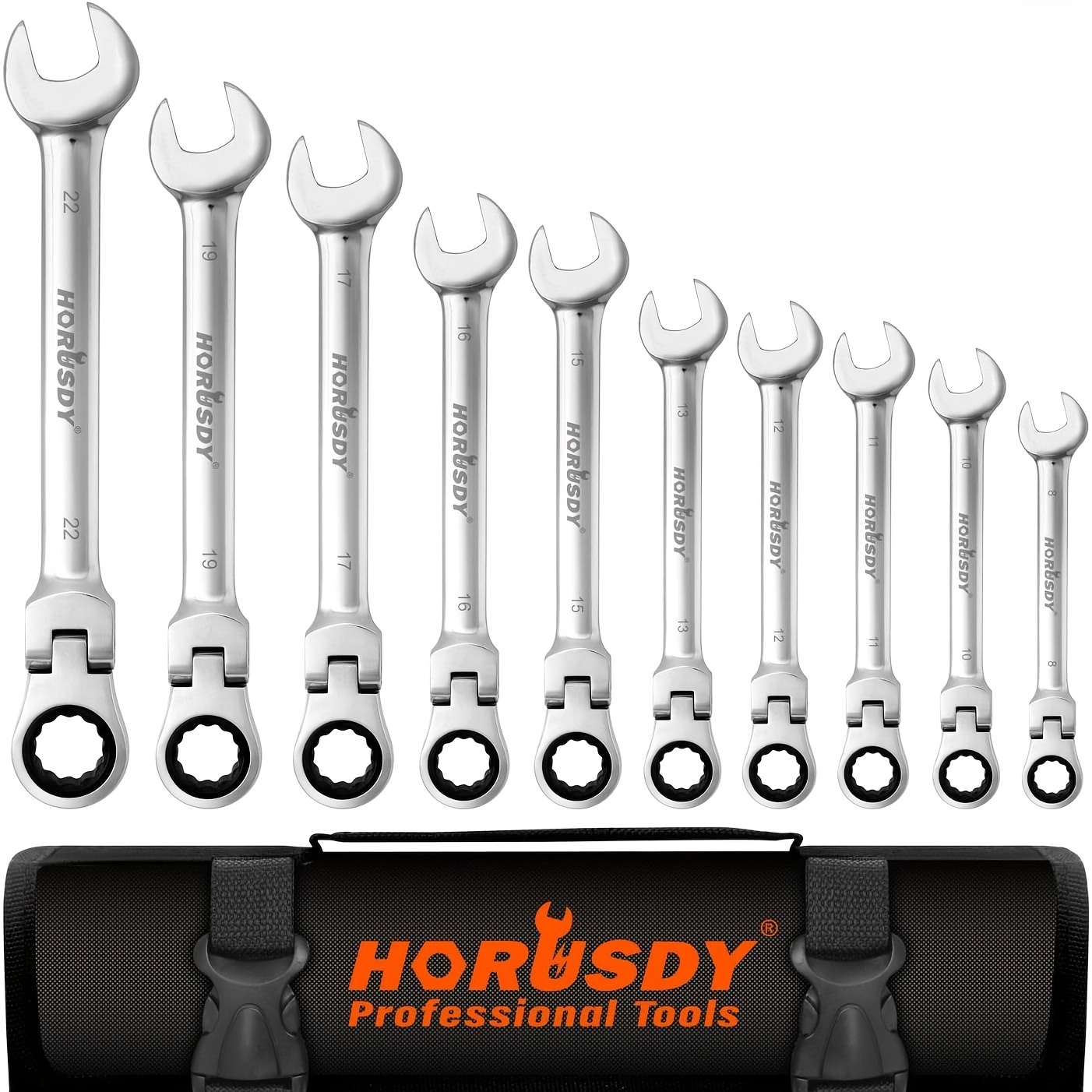 TEMU 10pcs Flexible Head Ratchet Spanner Set Metric Size Wrench With Carry Pouch Auto Tool