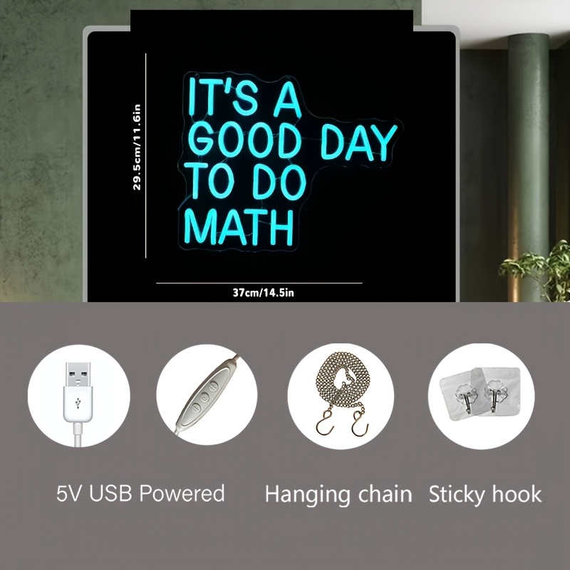 TEMU To Do Math Neon Sign Usb Powered And The Wall Mounted Led Light Is Easy To Control, With A Switch, Suitable For Classrooms, Study Rooms, Or Game Rooms Neon Lights On Wall Mounted Walls