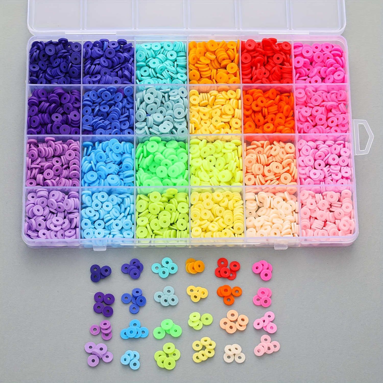 

A Box Of 4800pcs 24-color Polymer Clay Beads, Gasket Beads, Heishi Beads Suitable For Making Necklaces, Bracelets, Mobile Phone Chains And Diy Jewelry