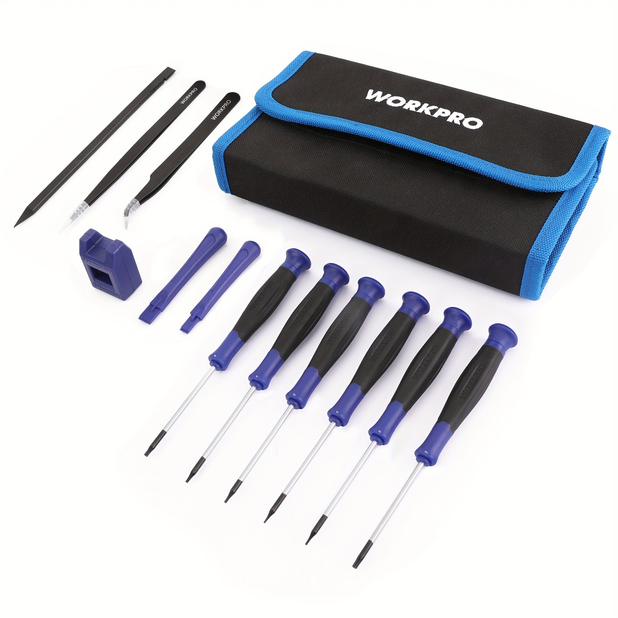 

Workpro 12 In 1 Torx Screwdriver Set With T3 T4 T5 T8 T10 Security Torx Bit & Tweezers, Precision Magnetic Screwdrivers, Pry Bars, Spudger For Eyeglass, Watch, Computer, Laptop, Phone, With Pouch