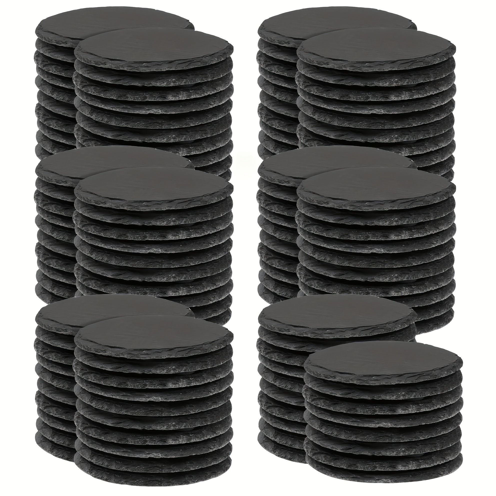TEMU Dofiki 70/108pcs Dessous de Verre en Ardoise (Rond ou Carré), 4 pouces ( 10cm) Ensemble de Dessous de Verre en Ardoise Noire , Avec Base