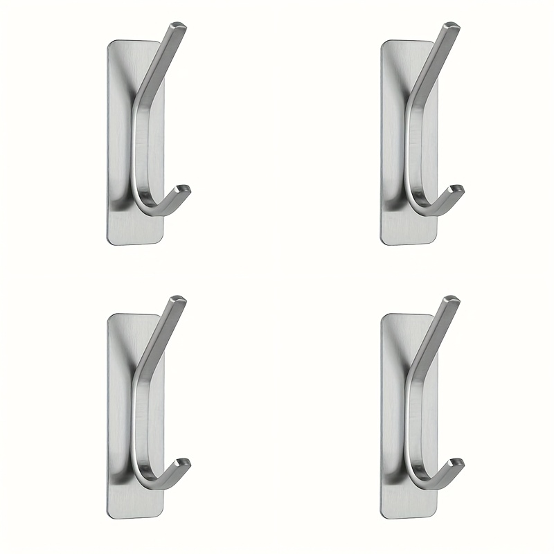 Image of 2/4pcs, No Punching Hook, Clothing Towel. Bath Towel. Bathrobe. Hat Key Hook, Bathroom Toilet. Bedroom. Dormitory Kitchen. Garage Storage Hook, High-quality Stainless Steel