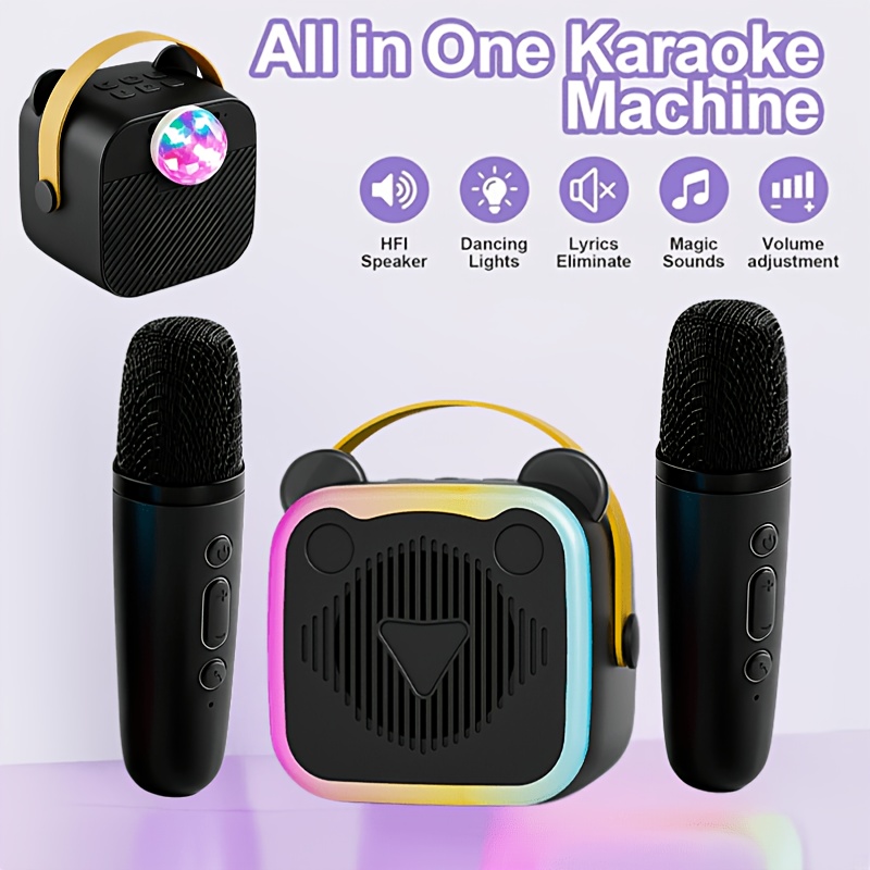 TEMU Upgrade Karaoke Machine Set - Karaoke Speaker & 2 Wireless Microphones & Disco Lights, Wireless Speaker - Bt Speaker, Karaoke Equipment - Ideal