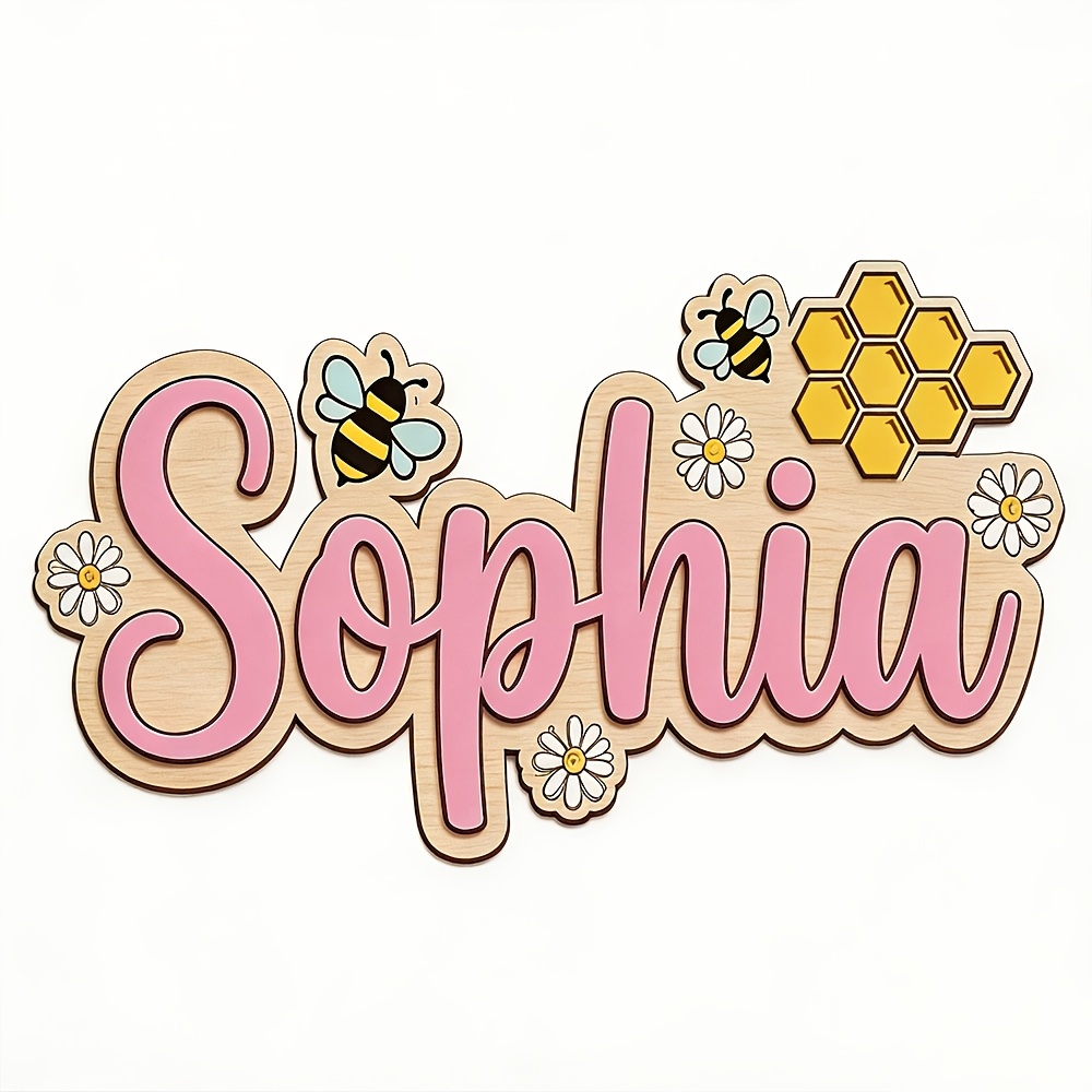 TEMU Personalized Wooden Name Sign - Customizable "" Wall Plaque With Cute Bees, Daisies, And Beehive Decorations, A Countryside Style Aesthetic,