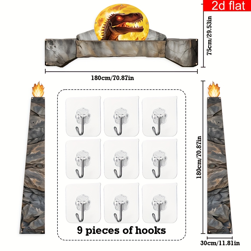 TEMU 2d Flat Banner, 3pcs Ancient Dinosaur Party Decorations Kit - Vibrant Hanging Banner With Theme Design For Birthdays And Party Celebrations Home