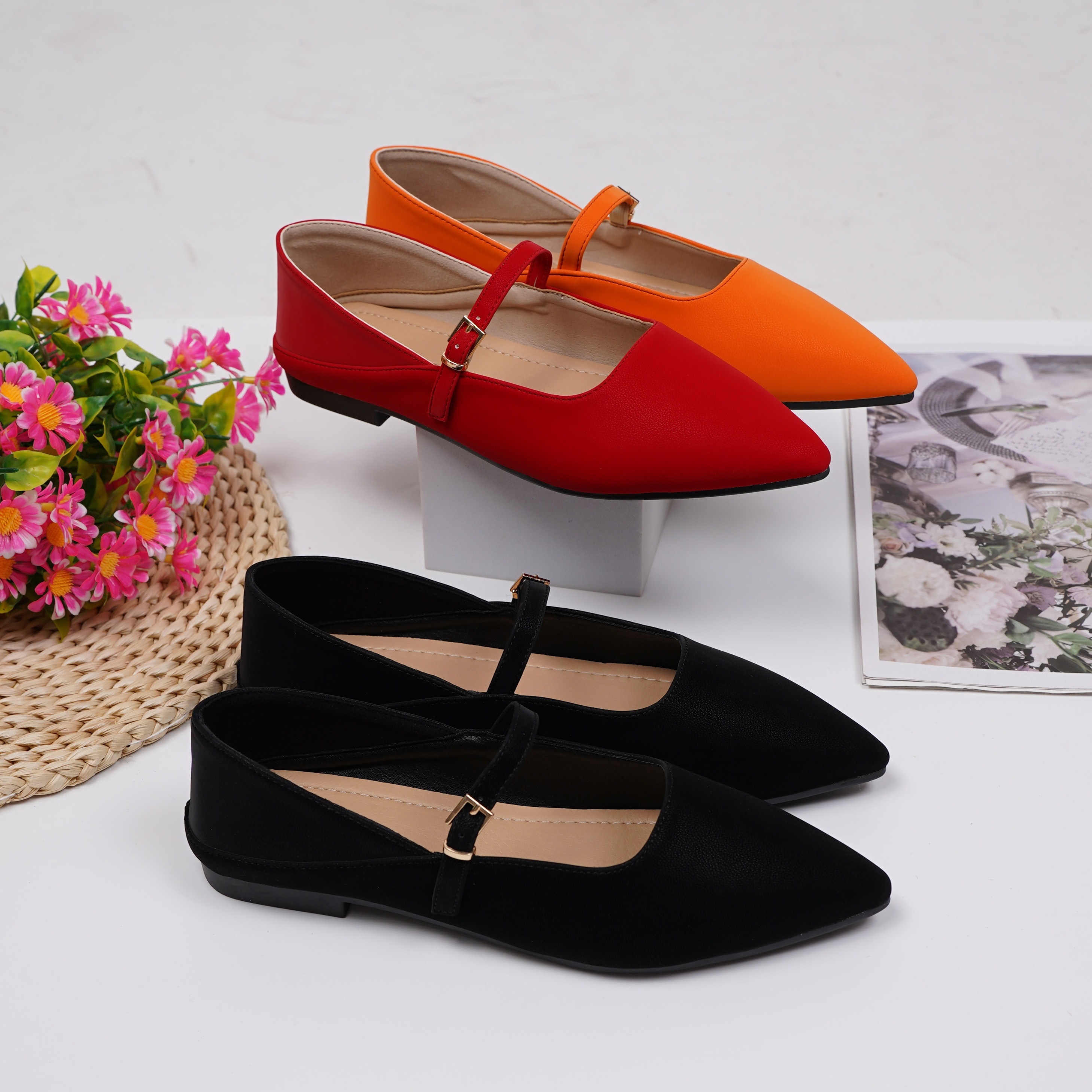 

Women's Solid Color Flat Shoes, Elegant Point Toe Buckle Strap Shoes, Lightweight & Comfortable Shoes