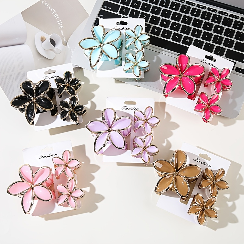 3er-set   blumen haarspangen für damen, elegante goldene rahmen, kombination aus großen und kleinen floralen haarverzierungen,   für das tägliche haarstyling, party-essentials