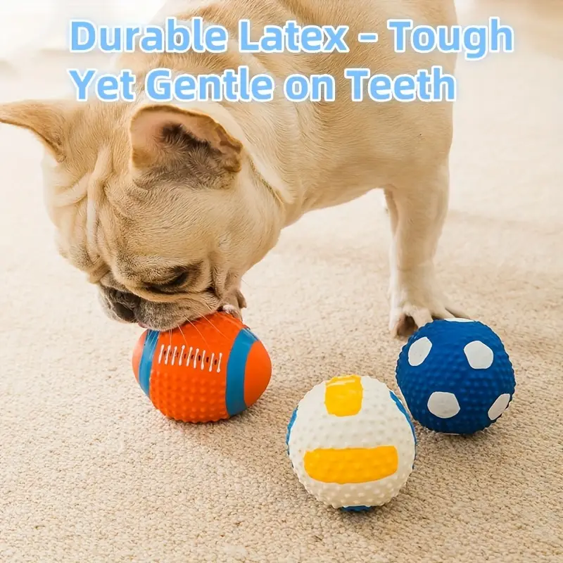 dog squeaky ball set of three rugby football volleyball toys chew resistant for details 1