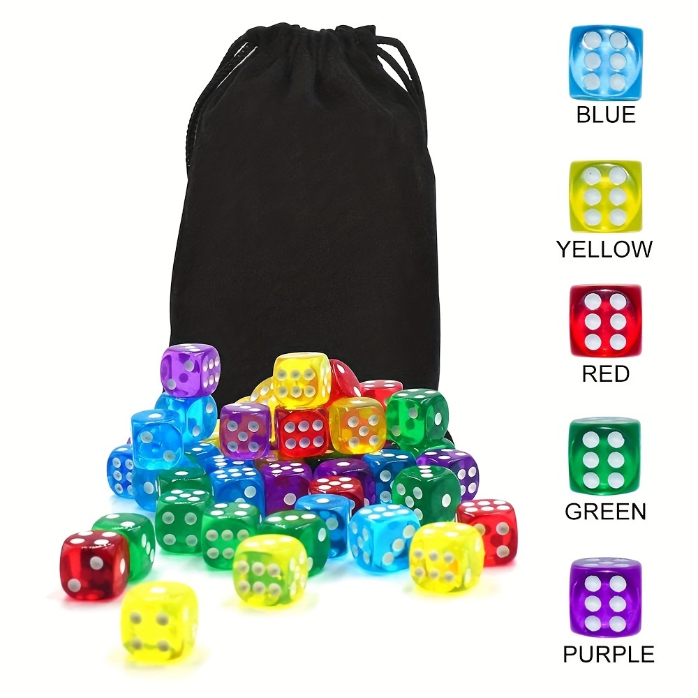 

50pcs14mm Game Dices With Storage Bag, Colorful Board Game Dices Set