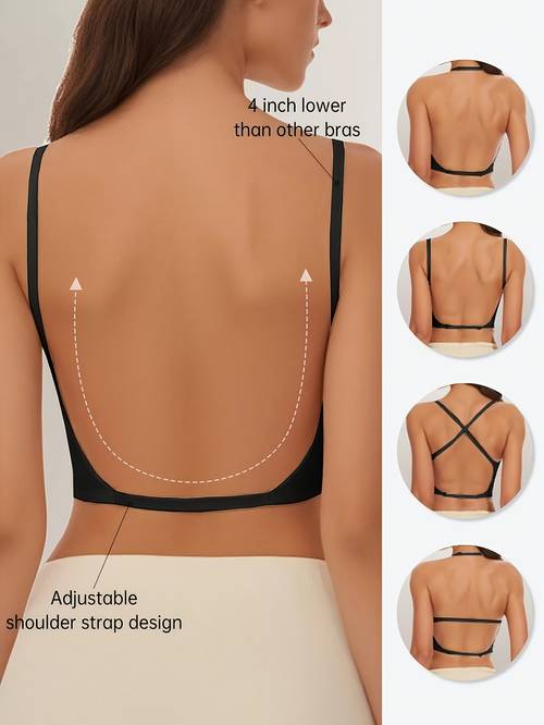 1 pieza de lencería sin espalda para mujer con busto pequeño, sin costuras con diseño sin espalda de u y x tipo push-up y tirantes desmontables