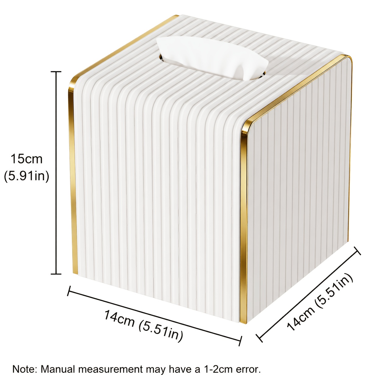 TEMU 1pc Luxury Elegant White Tissue Box Cover With , Decorative Tissue Holder, Ribbed Texture Facial Napkin Dispenser For Living Room Bathroom