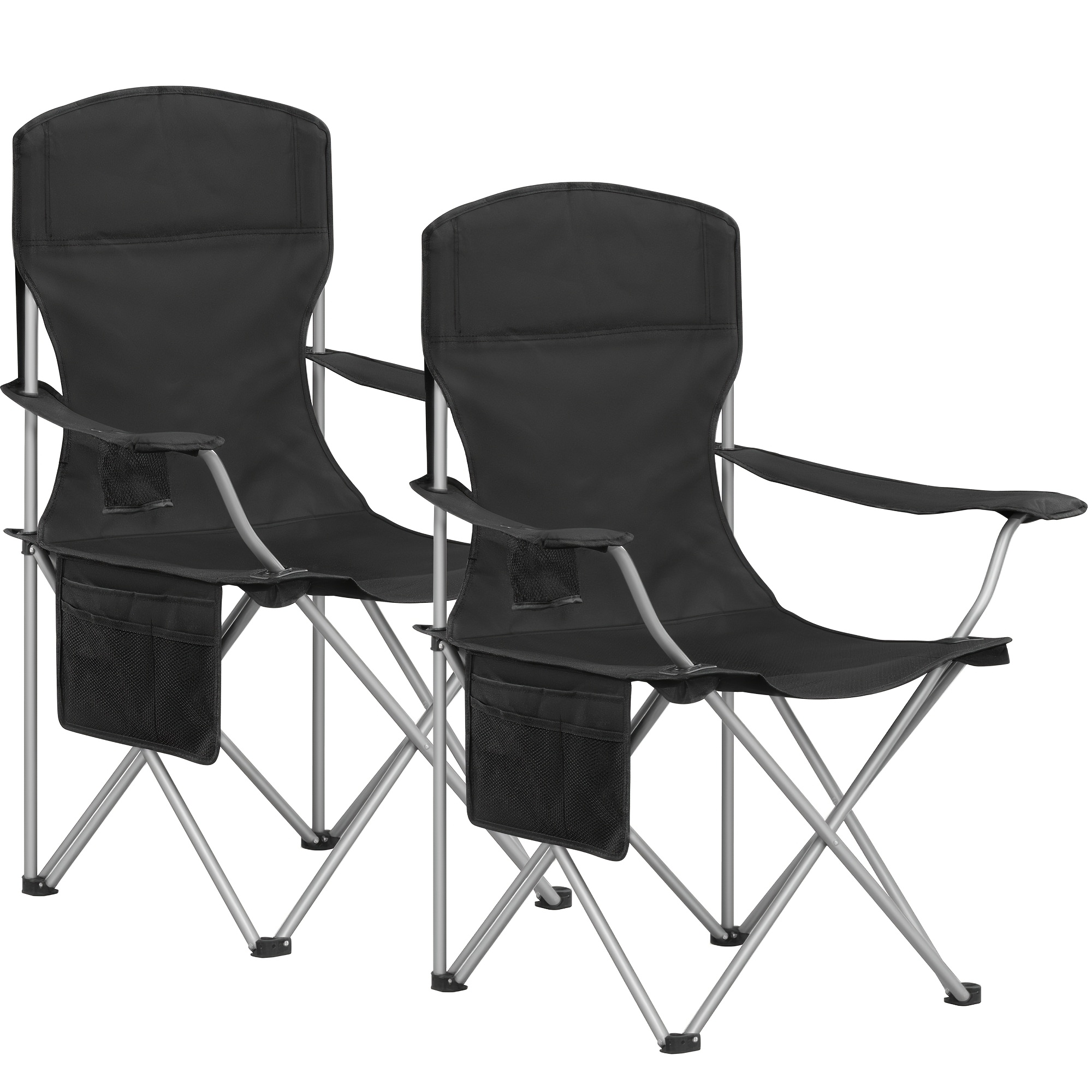 Camping Chair, Set Of 2, Foldable Camping Chair With Cup Holder And Carrying Bag, Heavy-duty Construction Up To 150 Kg, Folding Fishing Chair, Angler's Chair, Outdoor Garden Chair, Black/blue