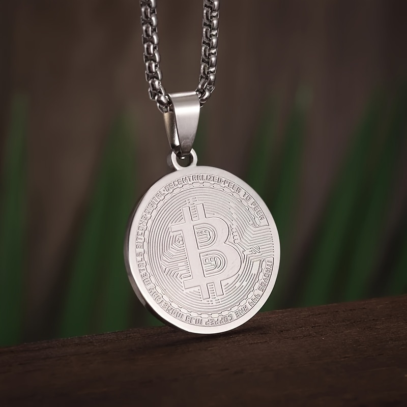 Minimalist Stainless Steel Bitcoin Coin Pendant Necklace