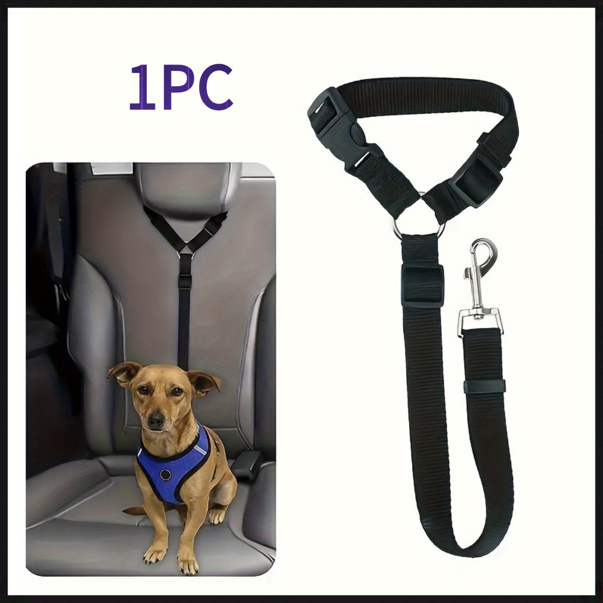 Image of 1pc Pet Car Safety Belt & Leash - Adjustable Durable Nylon Material, Safety Design, For Small Medium Dogs, Perfect For Road Trips, Spring Outing/mother's Day Pet Travel Gift, Pet Car Additions