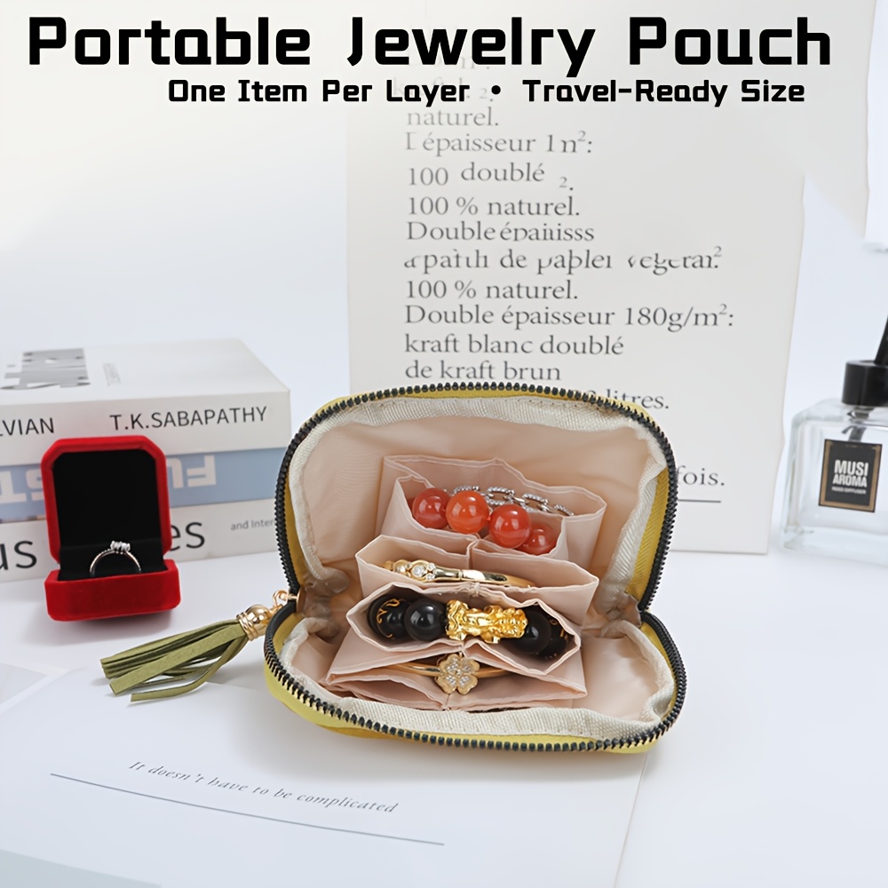 Jewelry Gift Bag with Velvet Storage Box, Tassel Zipper