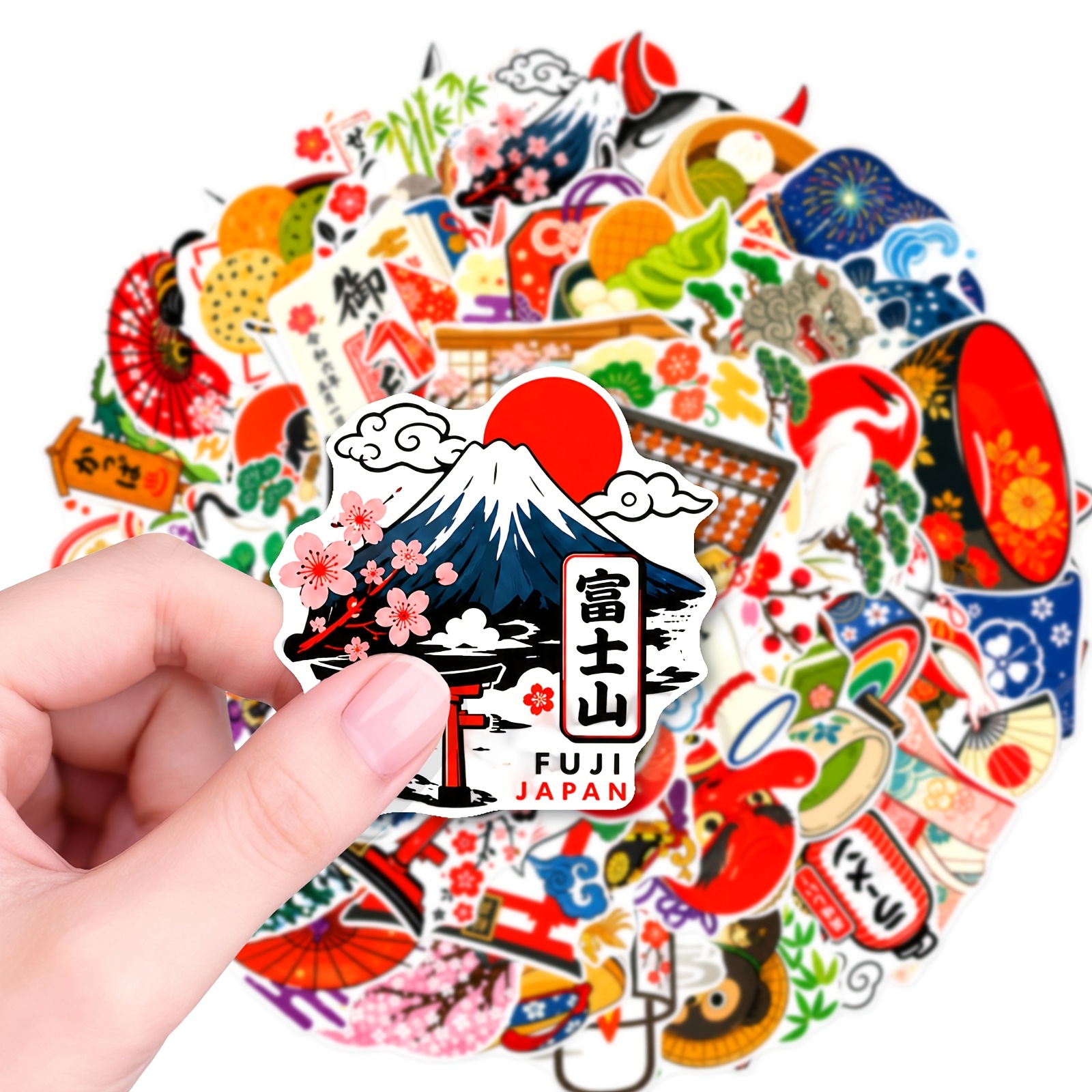TEMU Lot de 50 autocollants de style japonais, décalcomanies à culturels traditionnels, idéaux pour décorer les ordinateurs portables, les cahiers,