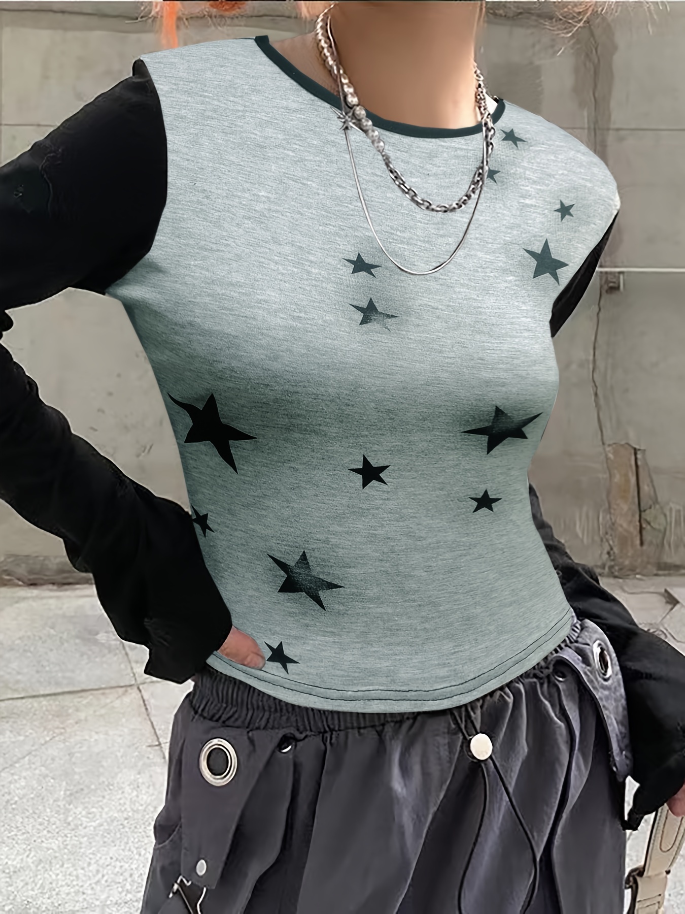 Star Printing Graphic T Shirts O-Neck Y2k Top For Women Clothing Long  Sleeve Roupas Femininas Estilosas Casual Streetwear Autumn