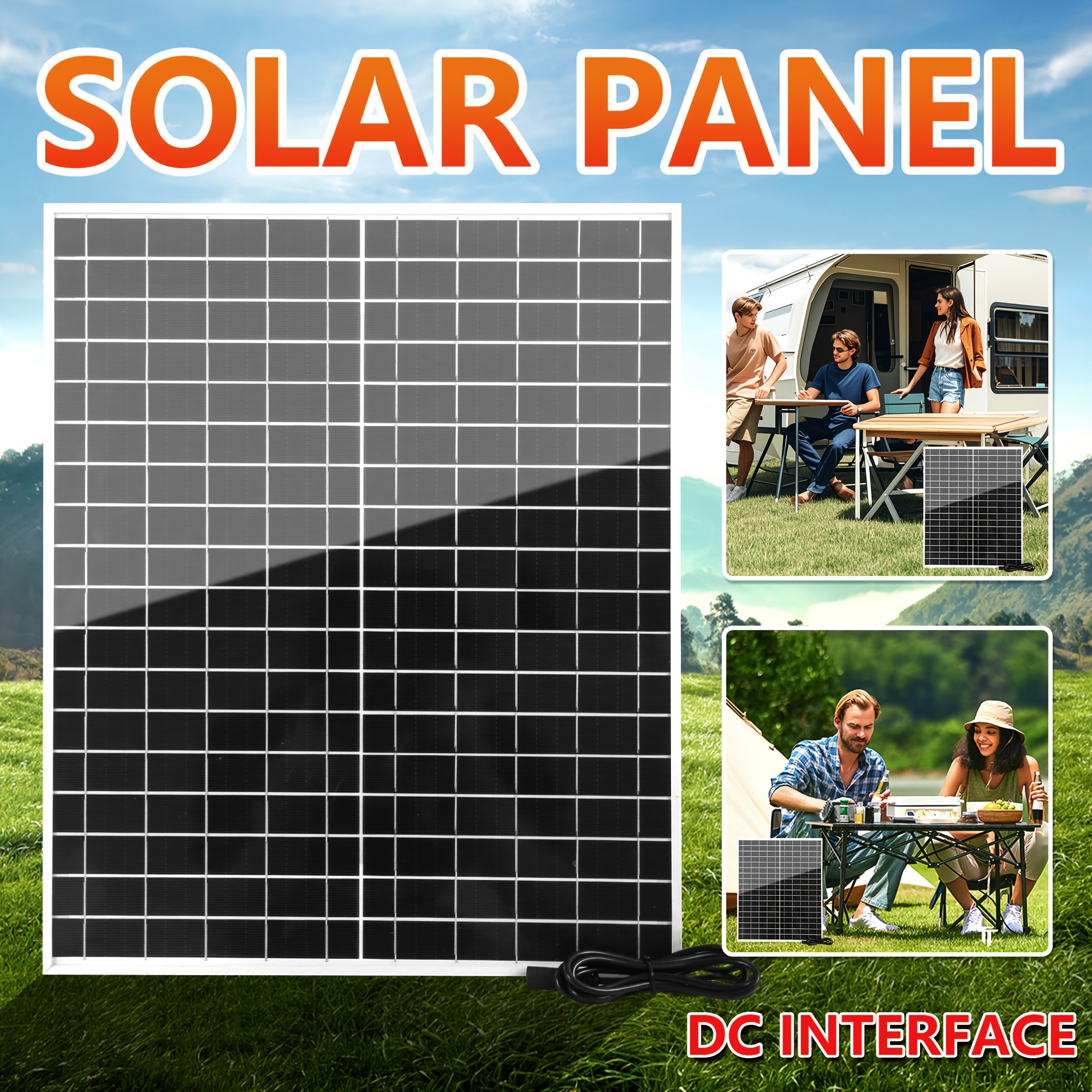 1pc Portable Solar Panel, 12V Photovoltaic Solar Panel, Solar Power Supply System Kit, Household Photovoltaic Power Generation System. Suitable for Universal Charging, Powering Mobile Phones, RVs, Street Lighting, Pet Shelters. Durable Outdoor Solar
