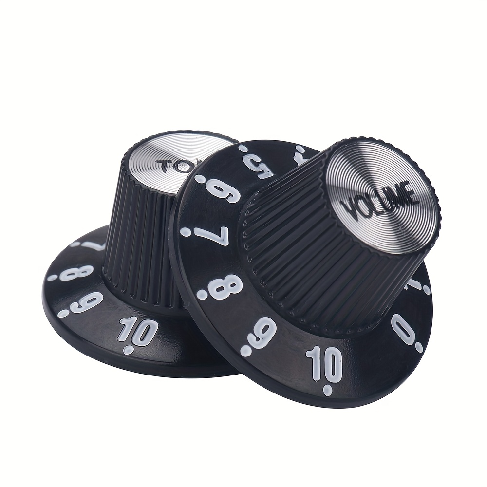 Set of 4 Electric Guitar Knobs - Witch Hat Bell Style, 2 Volume 2 Tone Control Dials, Plastic Black with Glossy Finish for Les Paul SG Guitars
