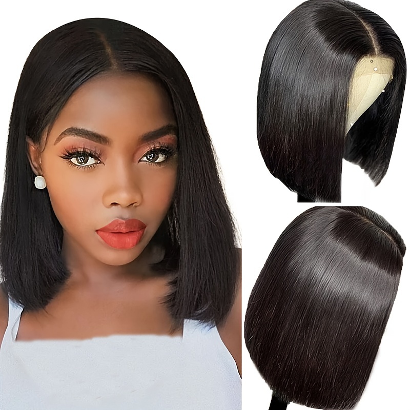 Image of Women' Bob Wig Human Hair 13x4 Hd Lace Front Glueless Wig Suitable For Hair - Pre-plucked Blunt Cut Hairline, 150% Density Short Bob Wigs With Look Frontal Wig For African Hair, No Glue Needed