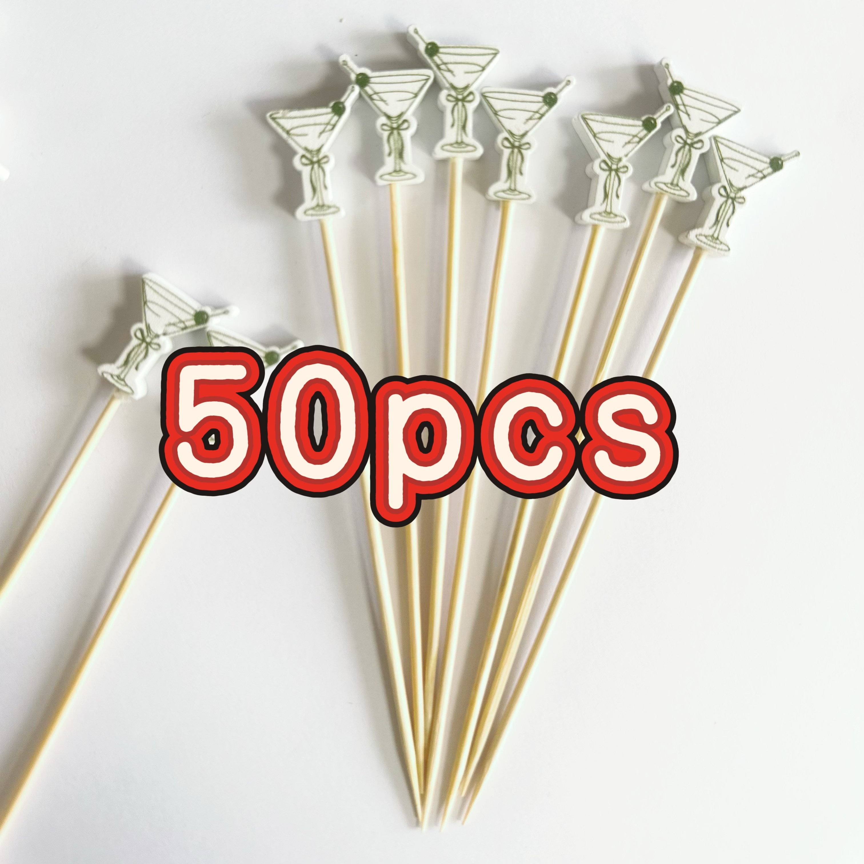 E-shop 50/100 Stück Martini Cocktail Zahnstocher, Cupcake Toppers Zahnstocher für Appetithäppchen, Mini Food Sticks, Fancy Zahnstocher für Getränke,