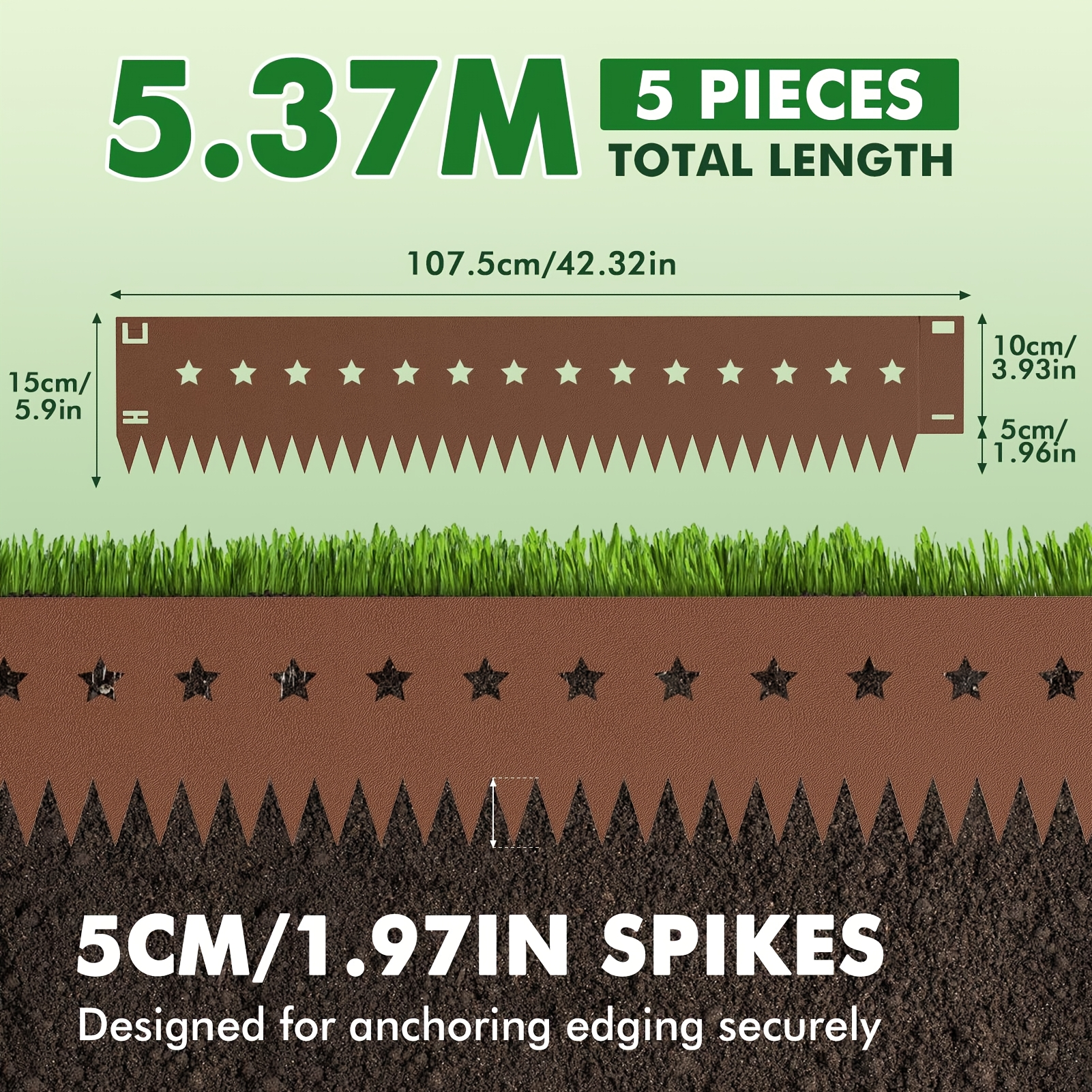 5pcs Lawn Edging, 107.5 X 15cm Garden Edging Pre-rusted Garden Edging Border, Maintenance-free Landscaping, Flower Beds And Plant Area Borders
