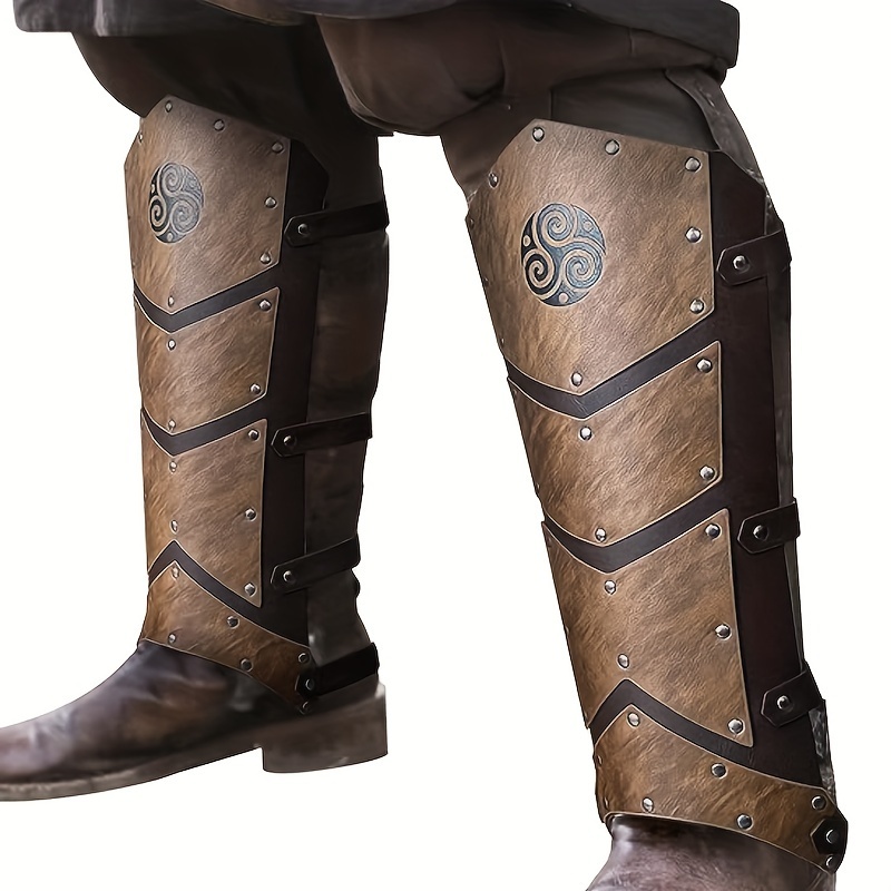 TEMU Set Of Faux Leather Leg Protectors The Medieval - Featuring A Vintage Viking Knight Design Complete With Buckles And Straps, Ideal For Halloween