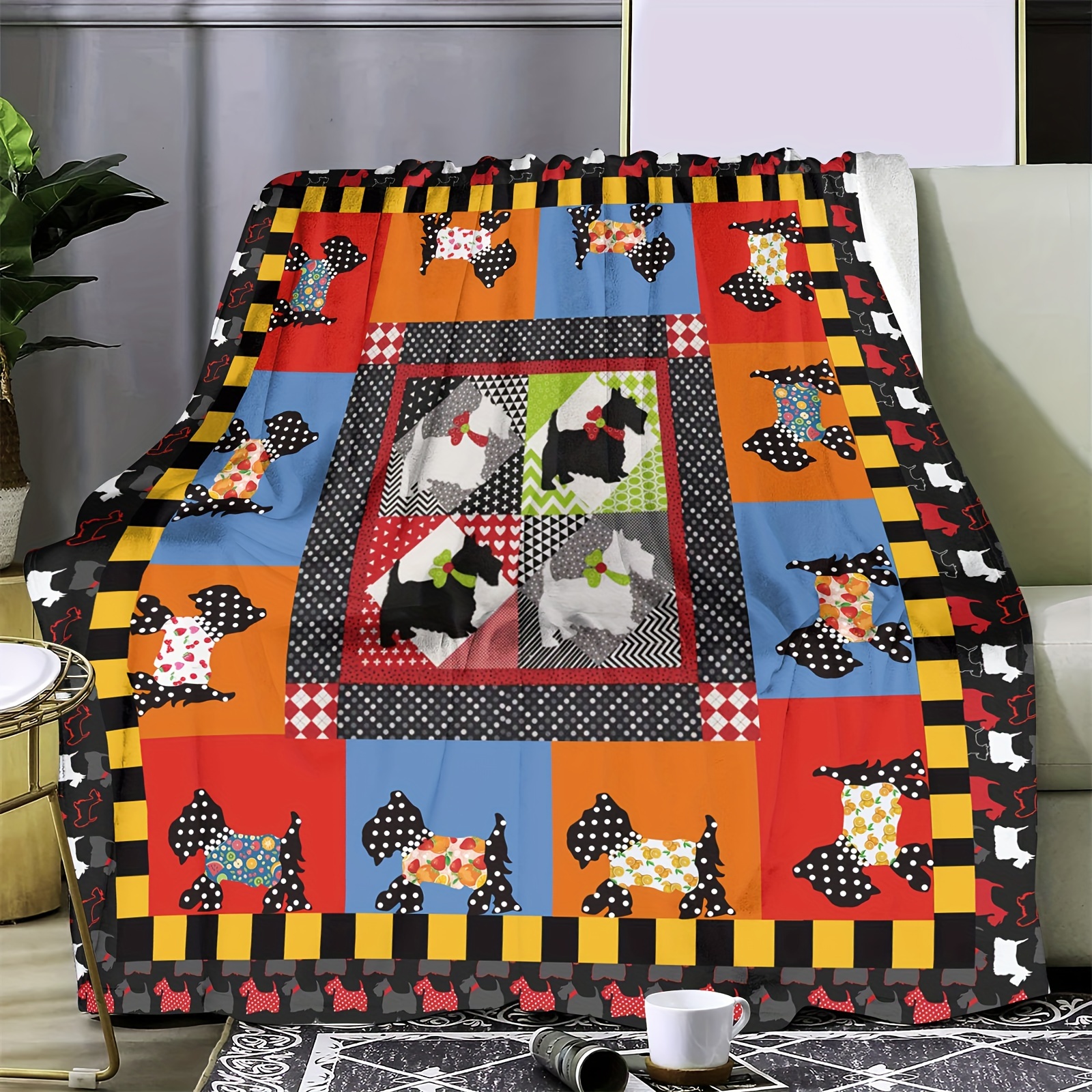 

Cozy Flannel Fleece Dog Pattern Throw Blanket - Digital Print Animal Design, Soft Warm Multipurpose All-season Cover For Sofa, Home, Office, Nap, Travel, Camping - Contemporary Style Knitted Polyester