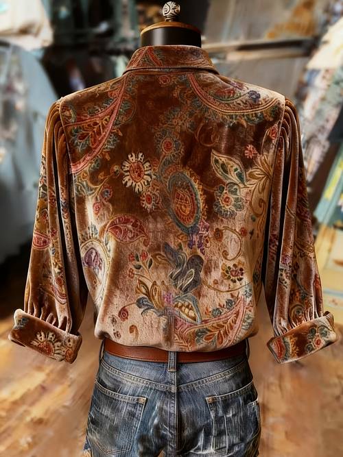 item picture paisley quarter sleeve velvet top