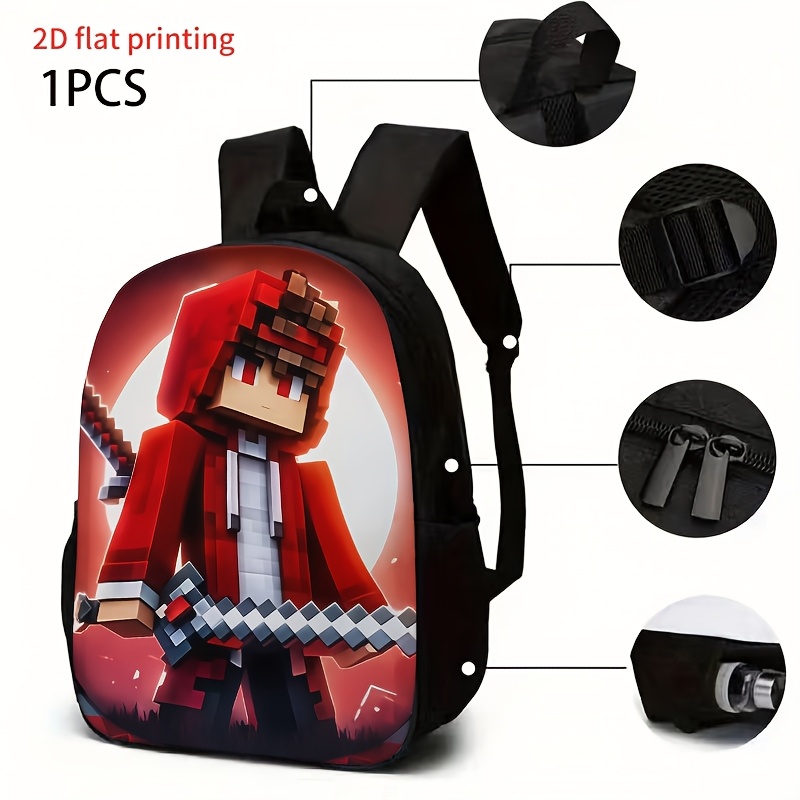 TEMU 1pc/3pcs Pixel Pattern Print Backpack (2d Flat Printing) Pencil Case And A Zipper Crossbody Bag, Lightweight Travel Backpack For School, Work,