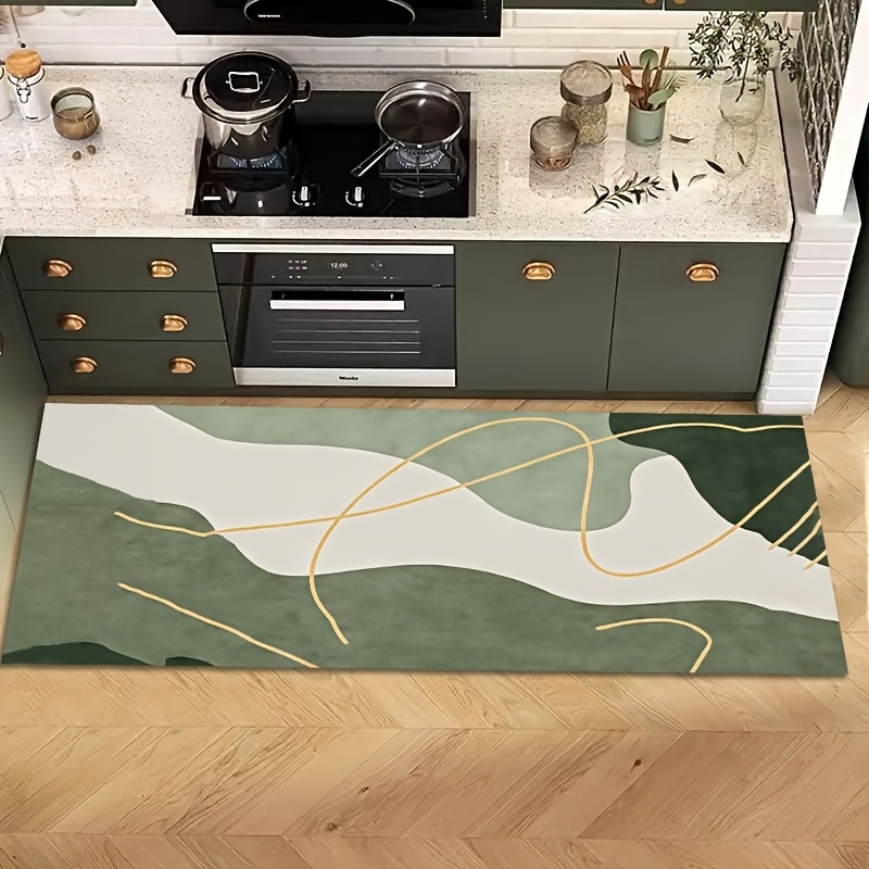 TEMU 1pc Non-slip Kitchen Mat, Small Green Area Mat, Light Luxury Low-maintenance Floor Mat, Machine Washable Kitchen And Bedroom Mat, Suitable For