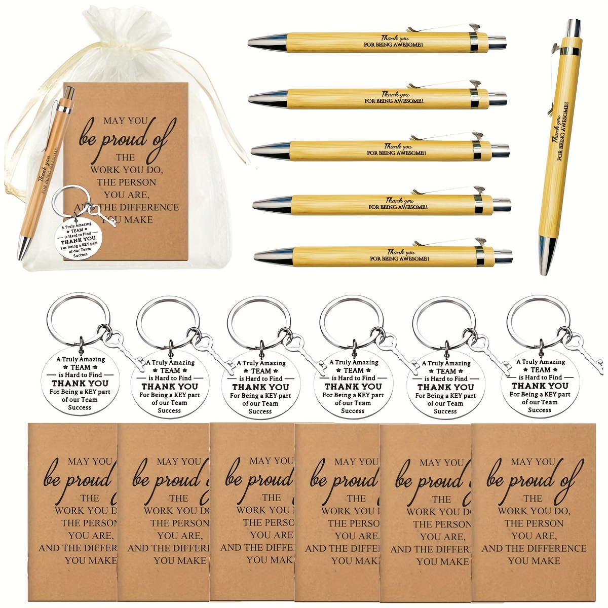 

24- Appreciation , Retractable , Inspirational Metal Keychains & Kraft Notebooks - Universal You For Employees, , Coworkers - No Needed