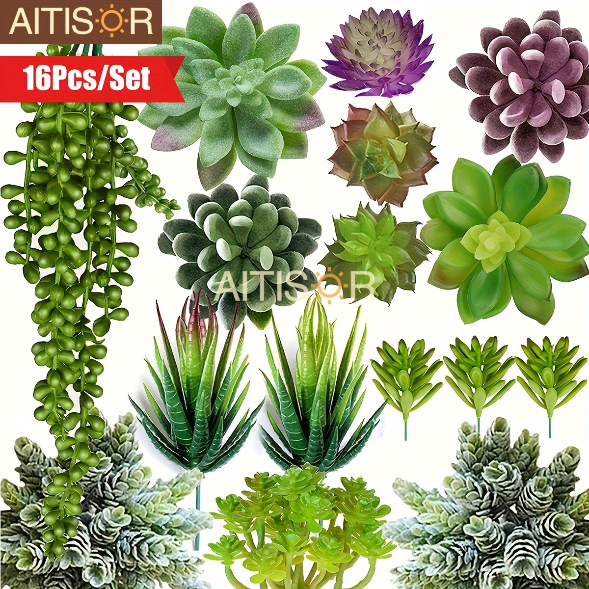 16pcs Set Artificial Succulent Plants - Faux Succulents Unpotted Fake Succulent Plants, Premium Crafting Floral Decor For Home Party
