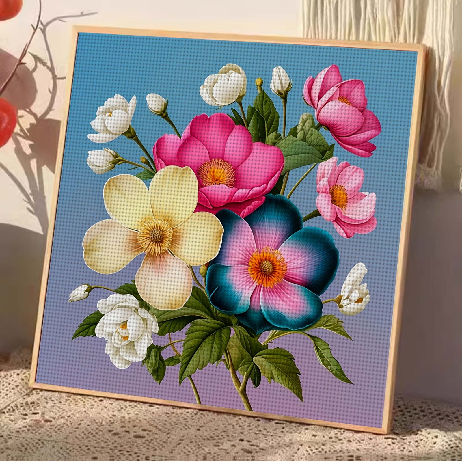 Printed Fabric Cross-Stitch Kit 'Colorful Bouquet Illustration', Unframed
