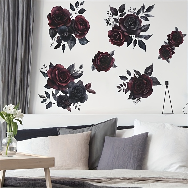 Image of Retro Wall Stickers , And Ink Black Floral Patterns, Enhancing Unique Artistic Ambiance For Your Bedroom, Living Room. Self-adhesive Material, Convenient To Paste