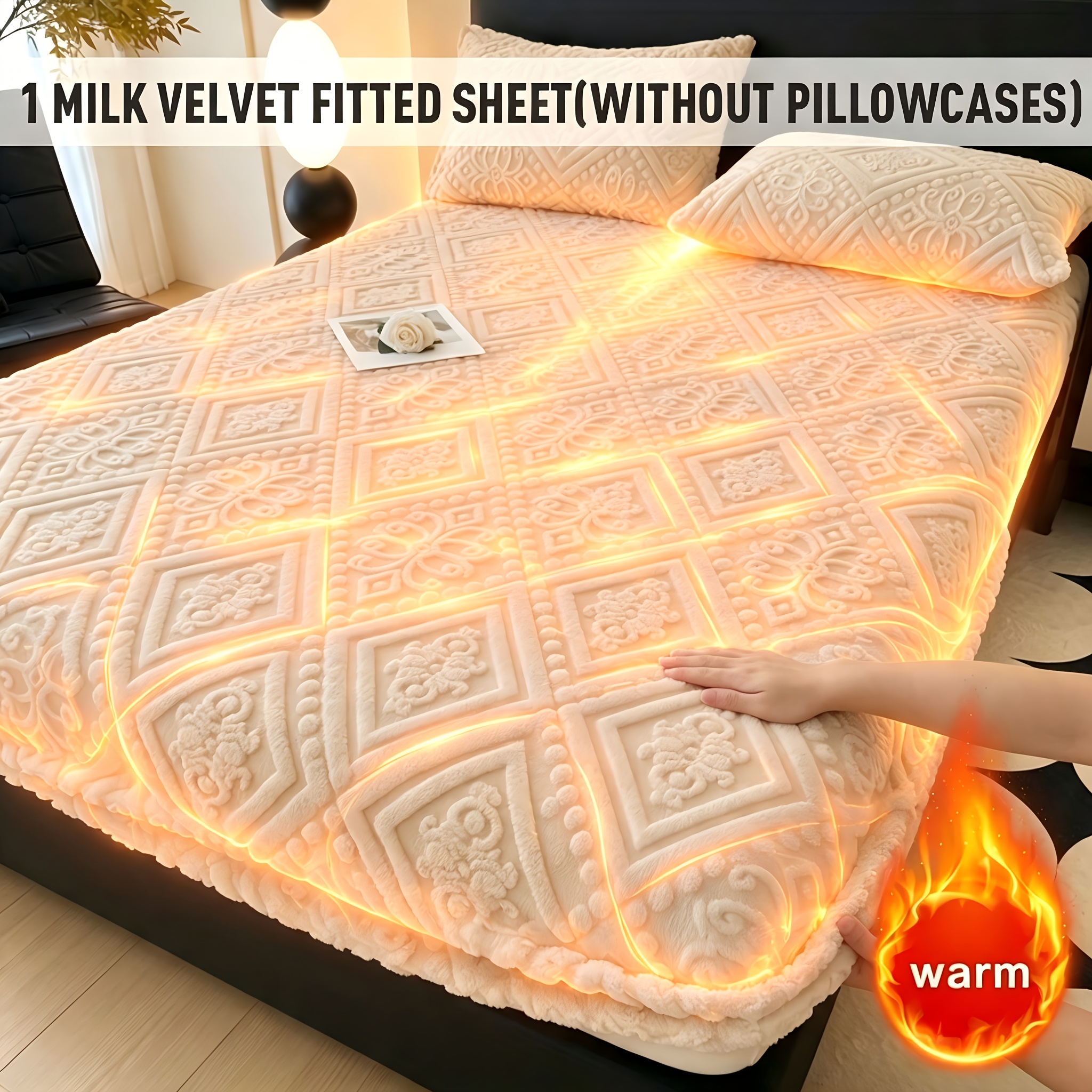 Image of 1pc Ultra Soft Fleece Fitted Sheet, Warm Cozy Deep , Elastic, Shrink Fade Resistant Fitted Bed Sheet Set, 90 100 120 140 160 180 200 220 X 200cm Fall Winter Thick Fitted Sheet