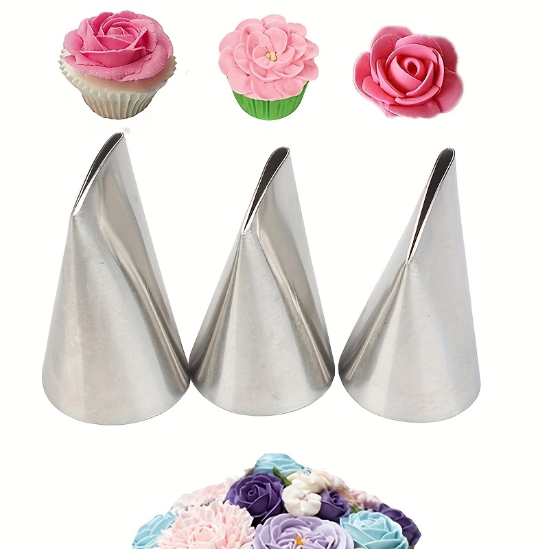E-shop 3-teiliges Spritztüllen-Set, Edelstahl Rosetten Spritztüllen für Desserts, Kekse Cupcakes, 126k-125k-124K