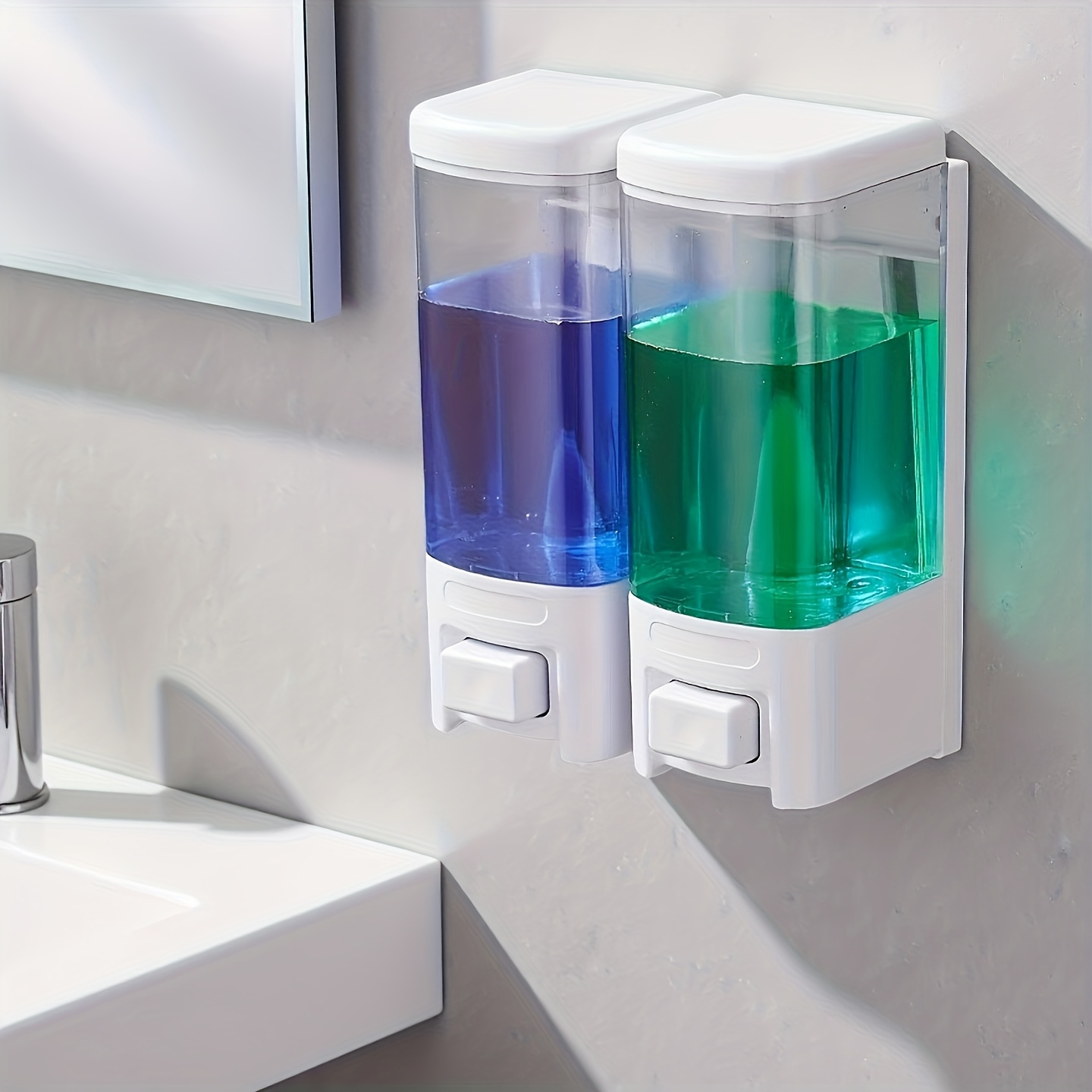 TEMU 2pcs White Wall-mounted Press-type Soap Dispenser/shampoo And Hand Soap Bottle | Suitable For Bathroom, Kitchen, Schoolâideal For Home Cleaning