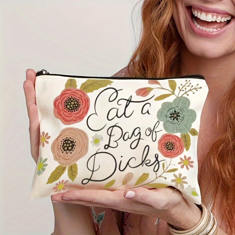 

Vintage Floral Pattern Canvas Makeup Bag - & Fade-resistant, Perfect Gift For Sisters, Portable Cosmetic Pouch, Travel Zipper Case