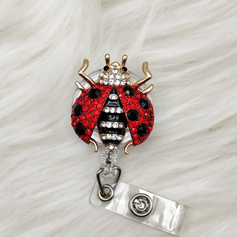 TEMU Porte-badge rétractable 2D 3D Bling Bling coccinelle pour infirmière, infirmière autorisée, RN, CNA, médecin, personnel médical, enseignant