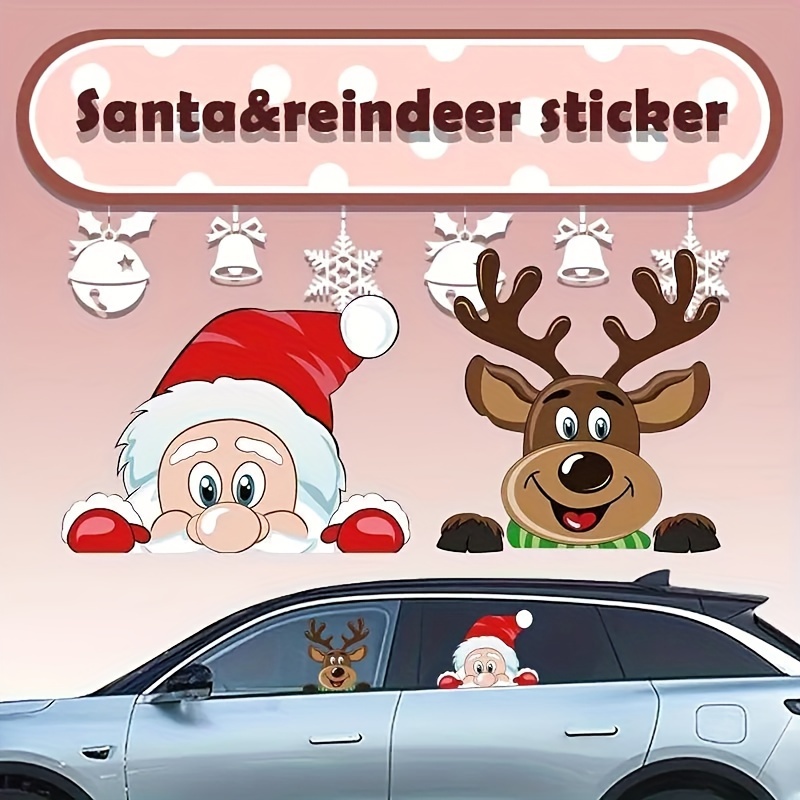 

Christmas Car Decals Set Of 2 - Santa And Reindeer Vinyl Stickers For Vehicle Decoration, Cartoon Pattern, Self-adhesive Decals For Plastic, Glass, Metal Surfaces, Single Use, Matte Finish