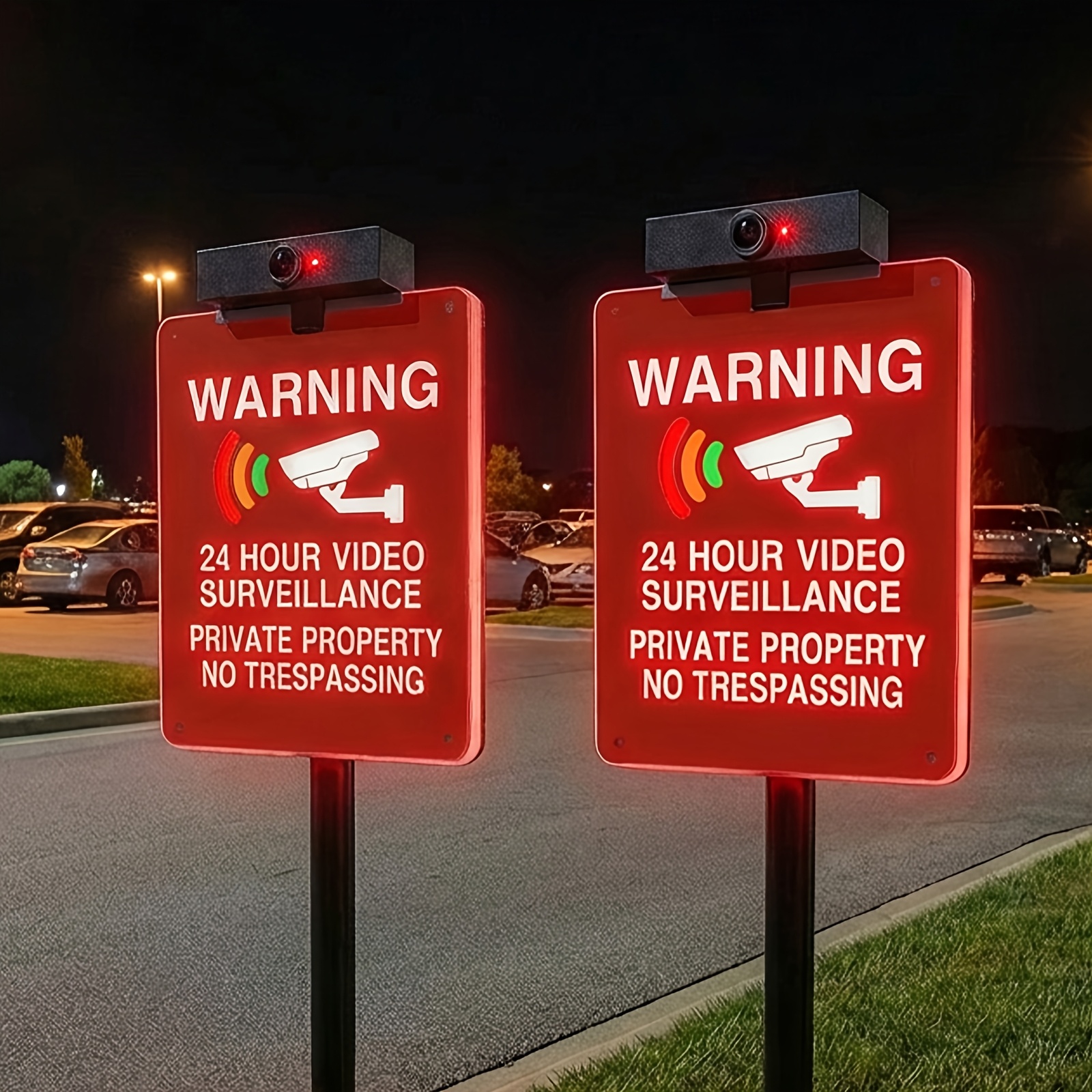 TEMU Solar Powered Yard Warning Light Sign With Fake Camera, 1/2 Pack, Ip44, Auto On At Night For Deterrent, Pathway Light, Solar Outdoor Light, Or