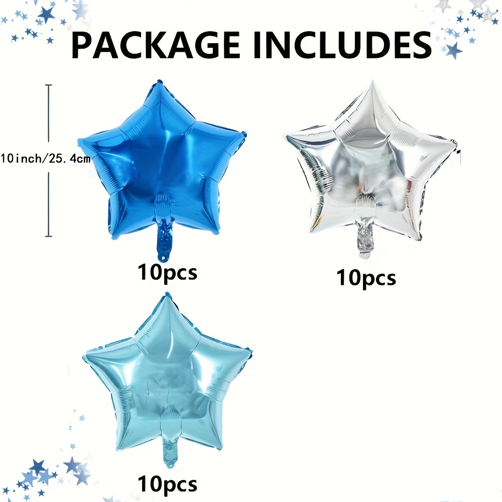 Image of 30pcs 10 Inch Large Blue Silvery Star Shape Foil Balloons Helium Mylar Ballons For Birthday Wedding Shower Anniversary Engagement Party Decorations Supplies