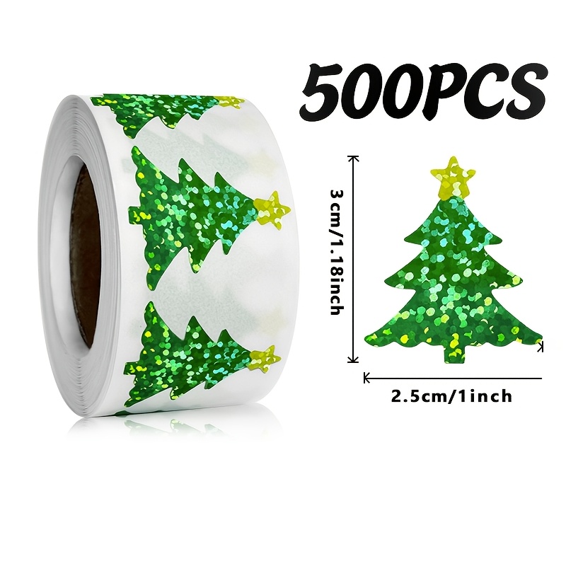 TEMU 1 Rouleau de 500 Stickers Arbre de Noël Laser Irréguliers et Scintillants, Idéal pour Décoration de Fête de Noël, Petits Cadeaux, Cartes,