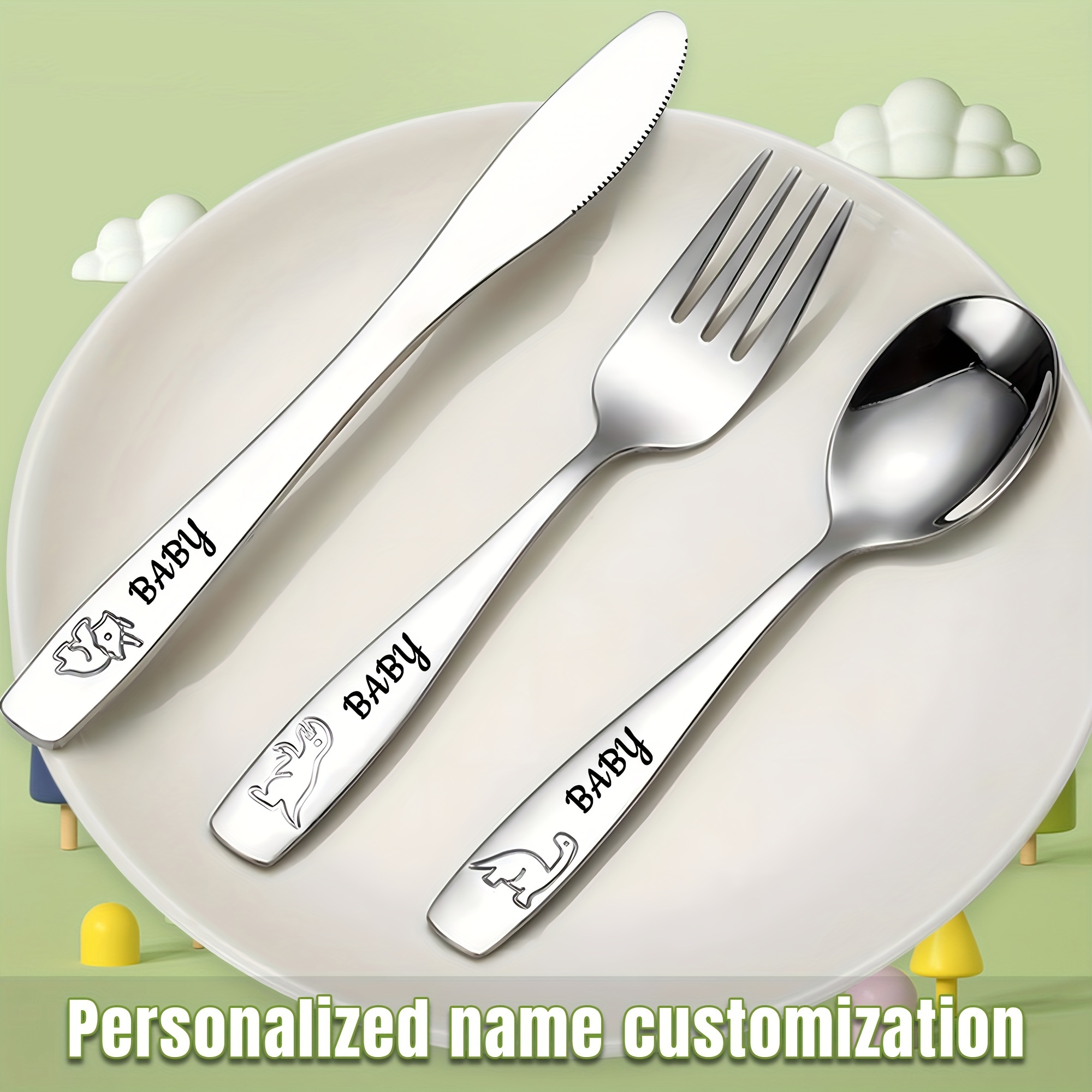 

Personalized Stainless Steel Flatware Set With Dinosaur Engravings - Suitable For All Ages And Dishwasher Safe